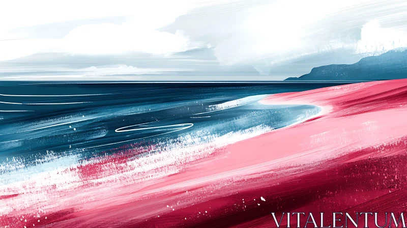 AI ART Abstract Seascape with Pink Shoreline