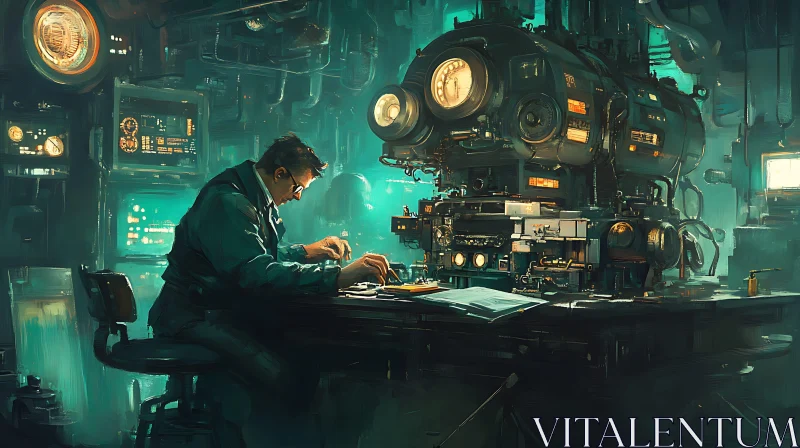 Scientist Repairing Complex Equipment AI Image