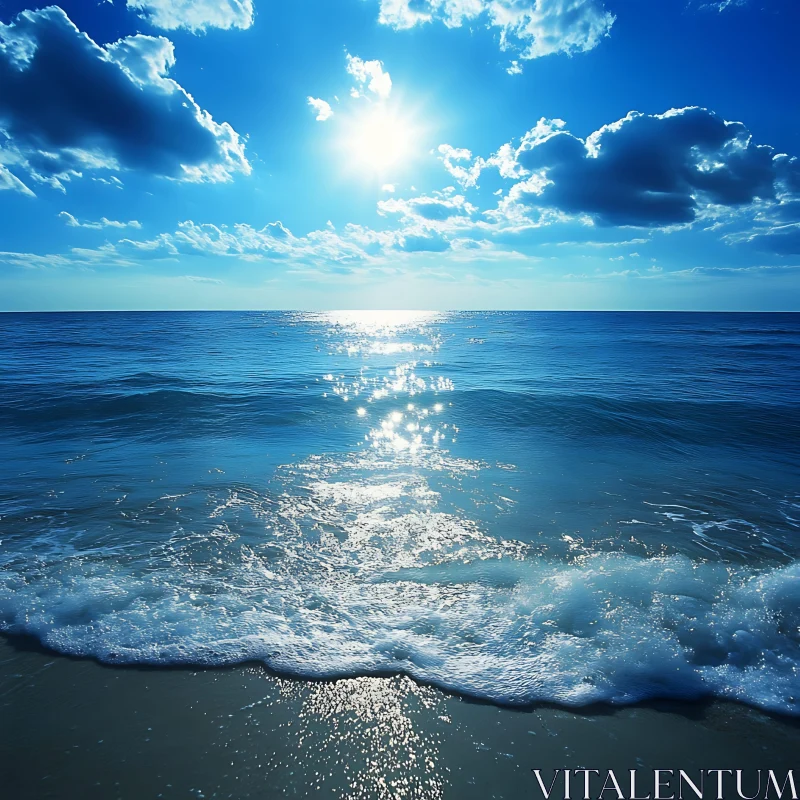 AI ART Seascape with Sparkling Waves and Blue Sky