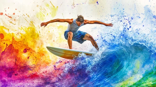 Colorful Surfing Wave Art Print