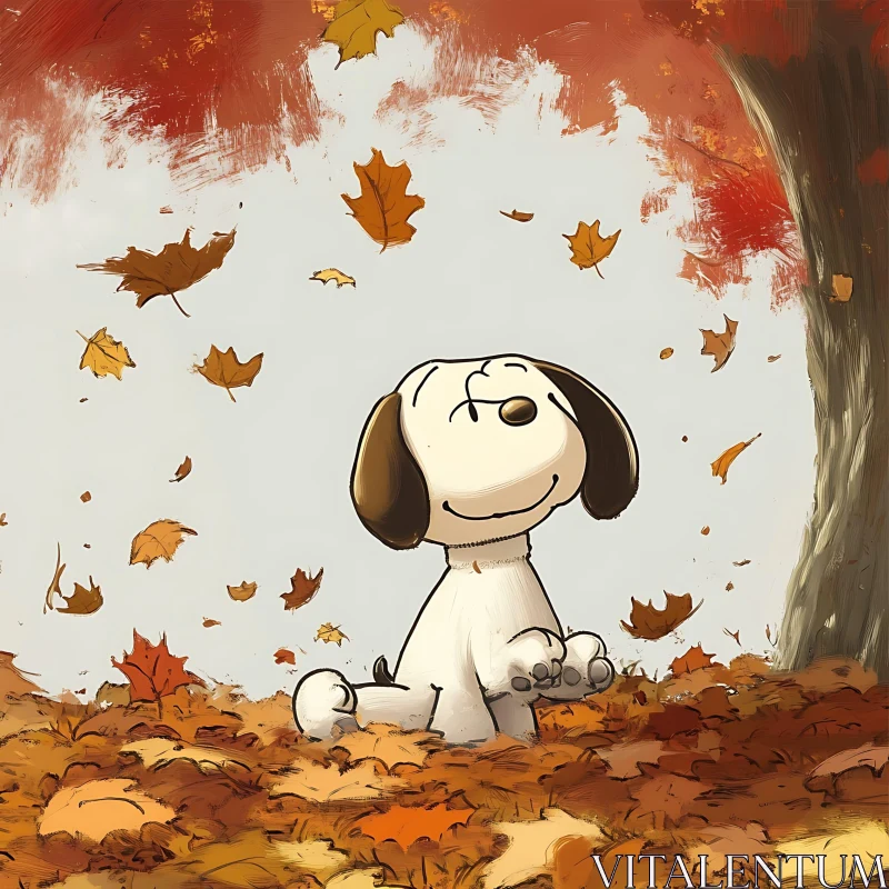 Animated Dog Enjoying Fall AI Image