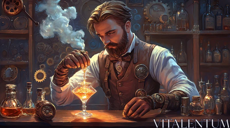 AI ART Vintage Steampunk Cocktail Preparation