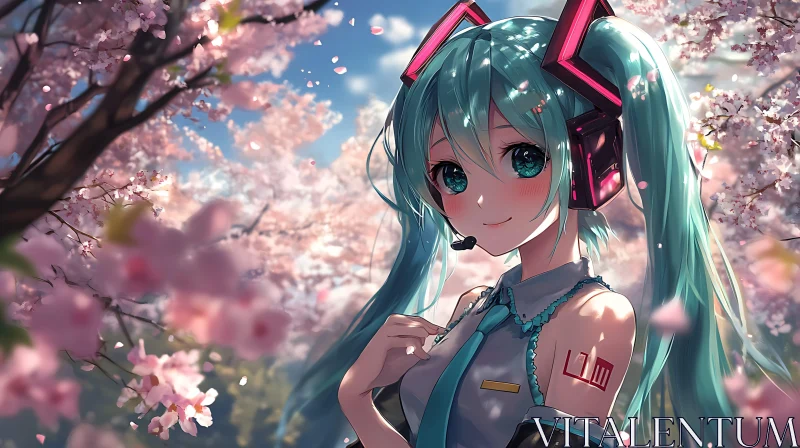 Futuristic Anime Girl and Blossoming Sakura AI Image