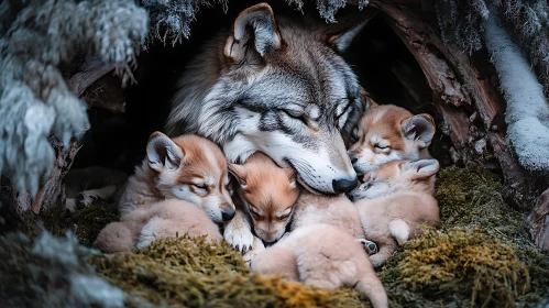 Restful Wolf Family Scene