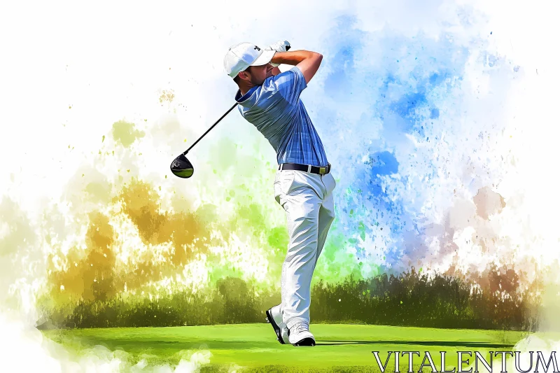 AI ART Dynamic Golf Swing Art - Vibrant and Energetic , AI