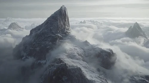 Snowy Mountain Top in Cloudy Sky