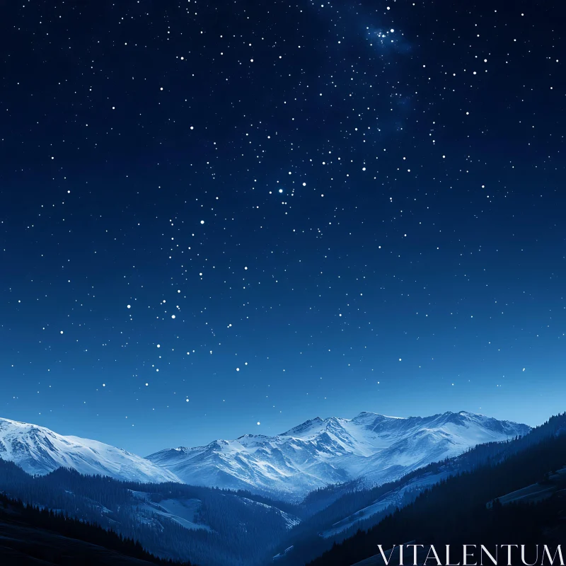 Mountains Under the Starry Sky AI Image