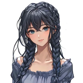 Beautiful Anime Girl with Blue Eyes and Braided Hair