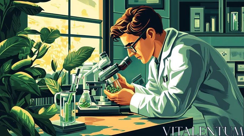 Botanical Research: Scientist and Microscope AI Image