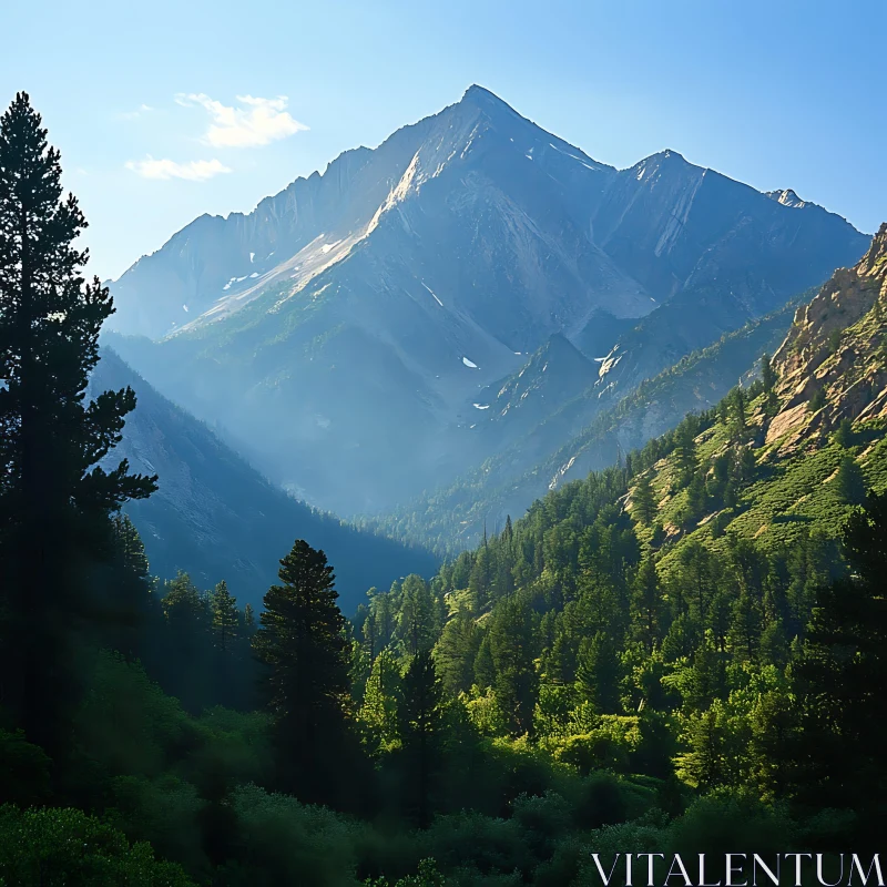 Lush Valley Under Mountain Peak AI Image