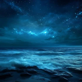 Ocean at Night Under Stars