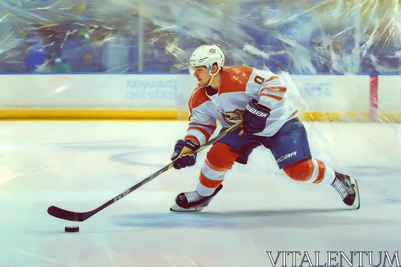 Intense Hockey Player in Action on Ice Rink AI Image