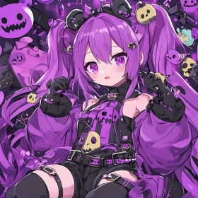 Gothic Halloween Anime Girl in Purple