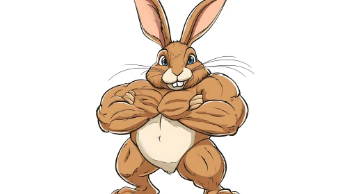 Cartoon Rabbit with Big Muscles