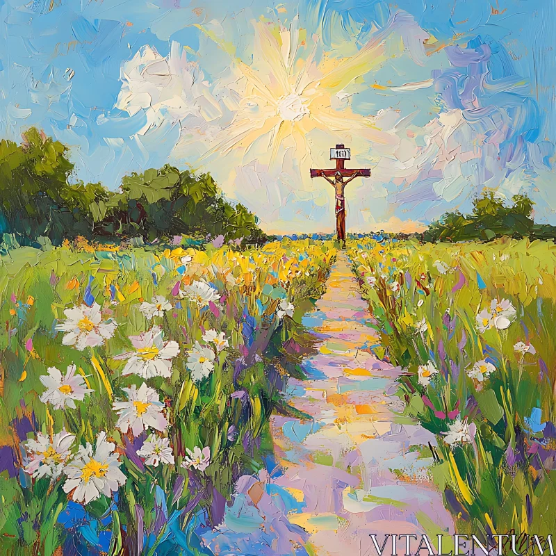 AI ART Floral Path Leading to Cross Artwork