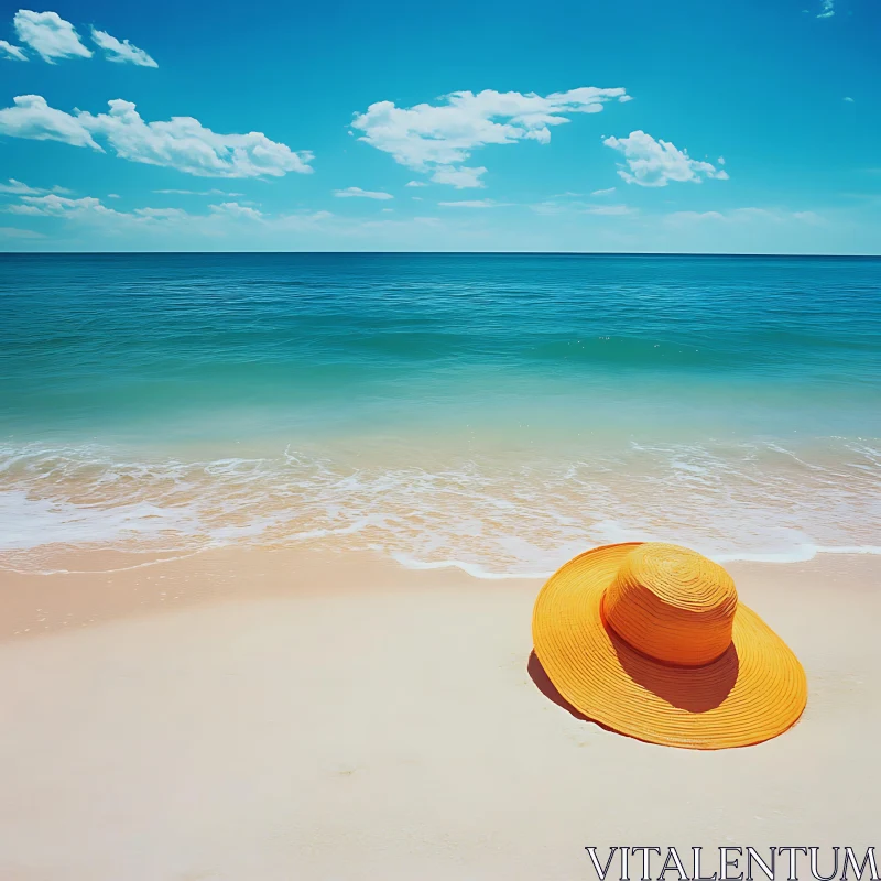 AI ART Yellow Hat on Sandy Beach