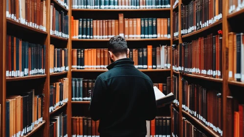 Man Reads in Classic Book Library