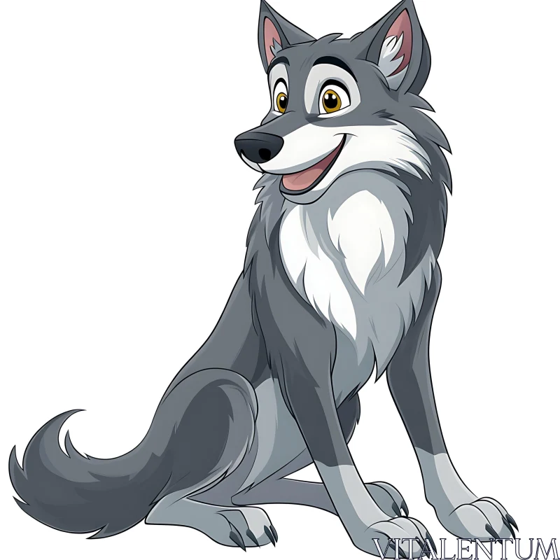 Cartoon Style Grey Wolf Image AI Image