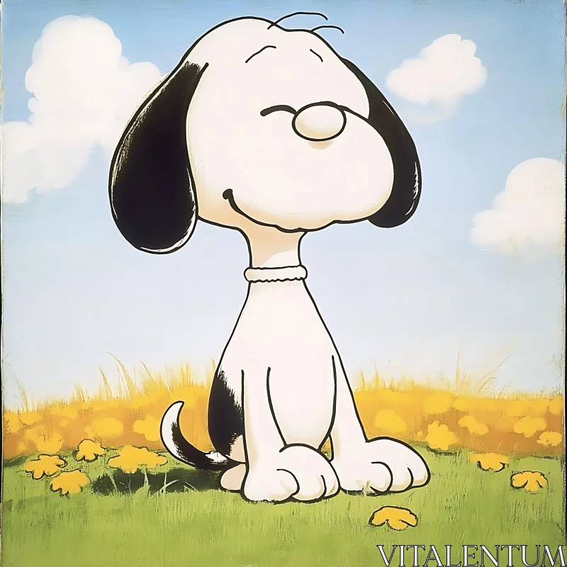 Cheerful Cartoon Dog in a Bright Meadow AI Image