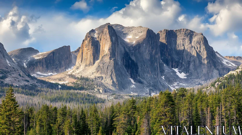 Rocky Mountain Peaks and Green Forest AI Image