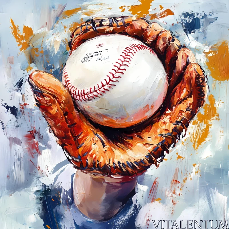 Vibrant Baseball Glove and Ball Artwork  AI Generated Image AI Image