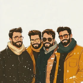 Winter Portrait of Four Smiling Men