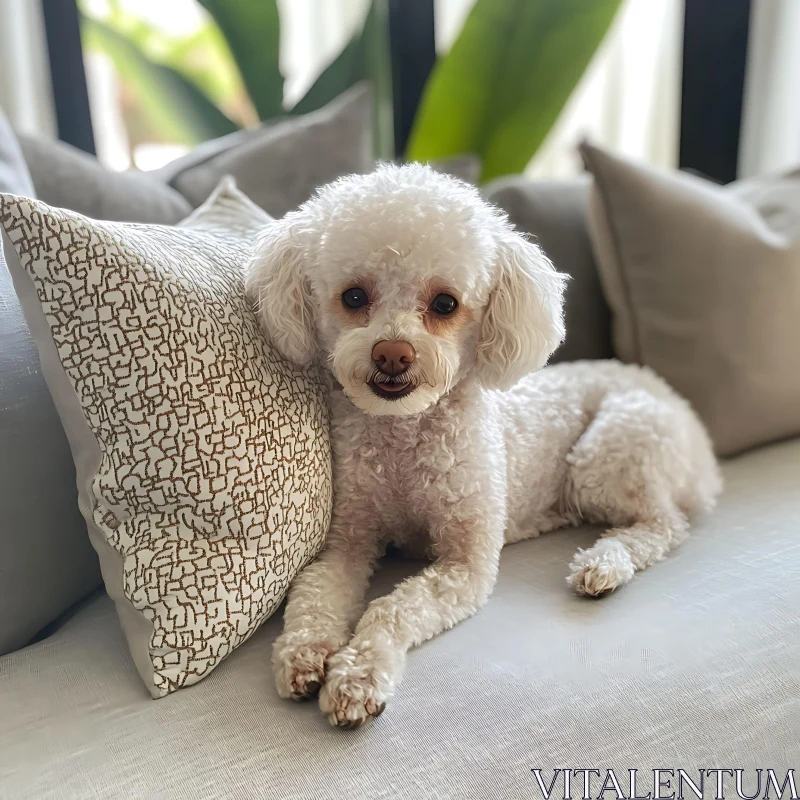 Charming White Dog Lounging Indoors AI Image