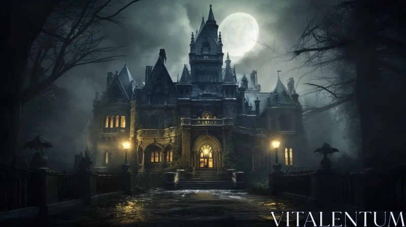 Gothic Mansion in Moonlight - Historical and Haunting AI Image