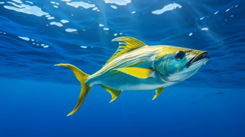 Sunlit Yellow Tuna in Cyan Ocean - A Study in Precisionism
