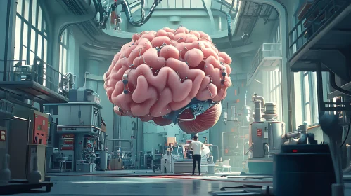 Oversized Brain in Futuristic Laboratory