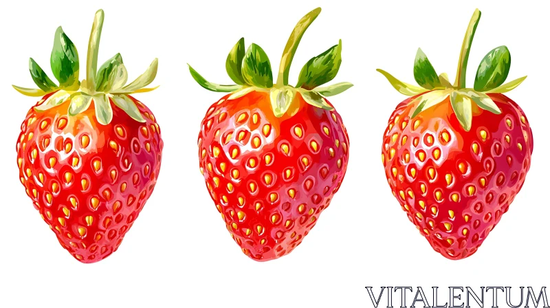 AI ART Three Strawberries on White Background