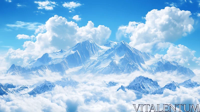 AI ART Mountain Peaks Emerging from Cloudscape