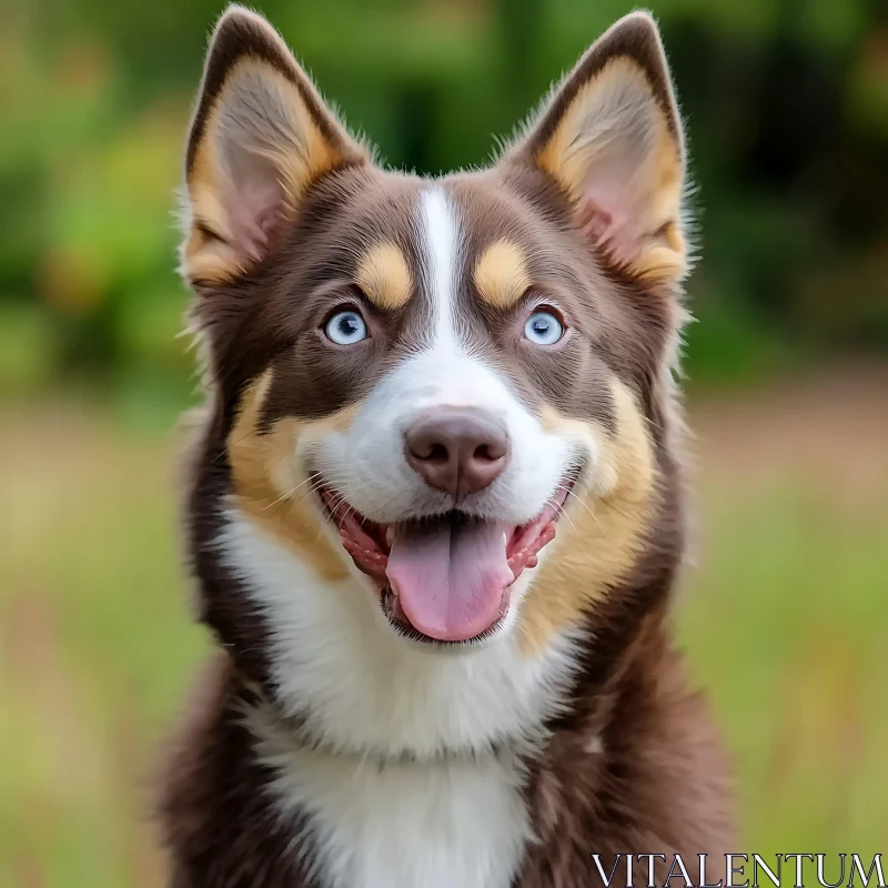 Portrait of a Happy Dog with Blue Eyes AI Image