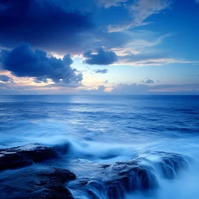 Waves Crashing Rocks at Sunset