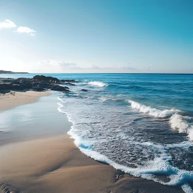 Seascape with Waves and Sandy Beach