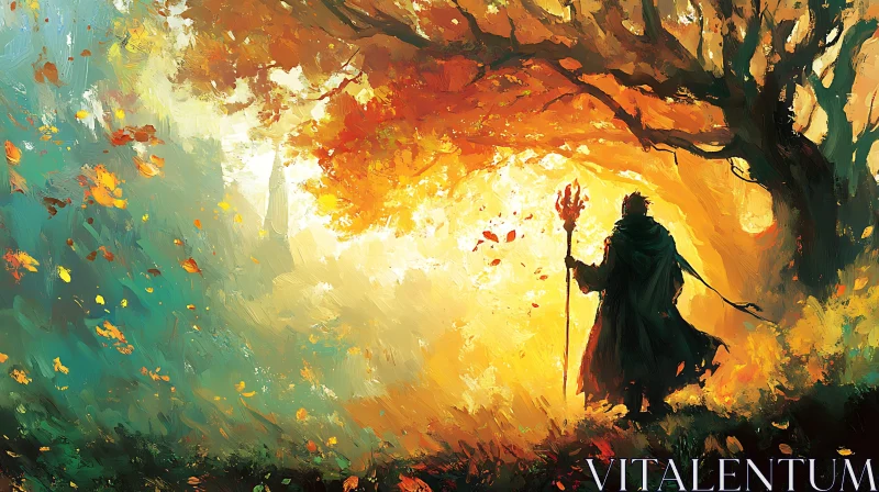 Autumnal Figure with Staff AI Image