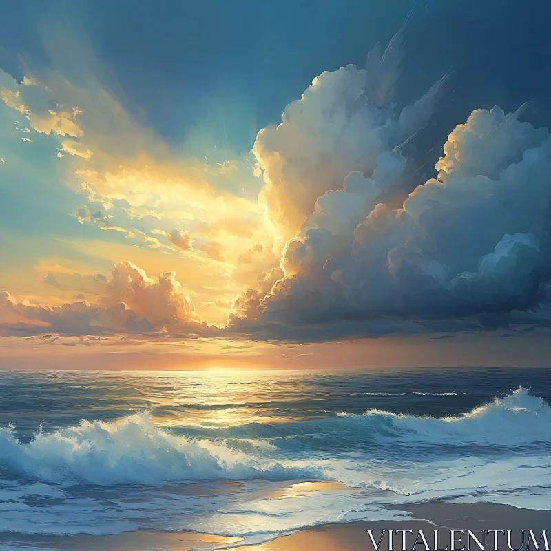 AI ART Calm Sea Sunset with Cloudscape