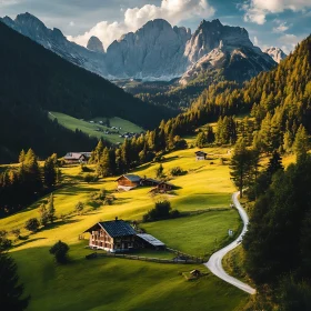 Idyllic Mountain Scenery with Green Fields