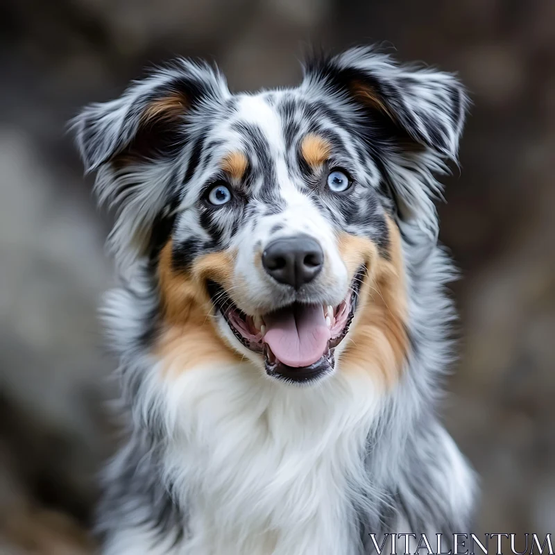 Joyful Dog with Blue Eyes in Focused Portrait AI Image