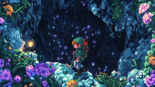 Crystal Cave Explorer: A Pixelated Scene