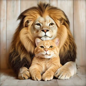 Surreal Image of Lion and Cat Together