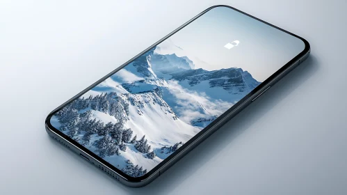 Mobile phone with mountain wallpaper