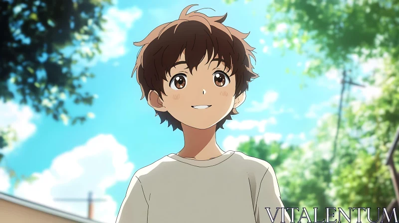 Cheerful Anime Boy in Sunlight AI Image