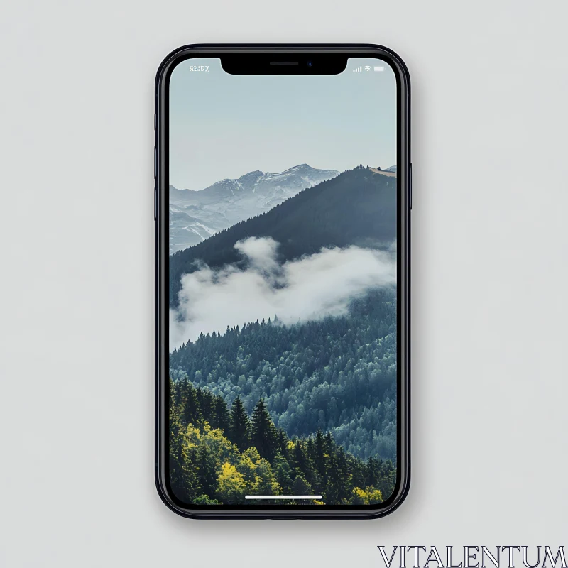 Serene Mountain Landscape on Mobile Device AI Image