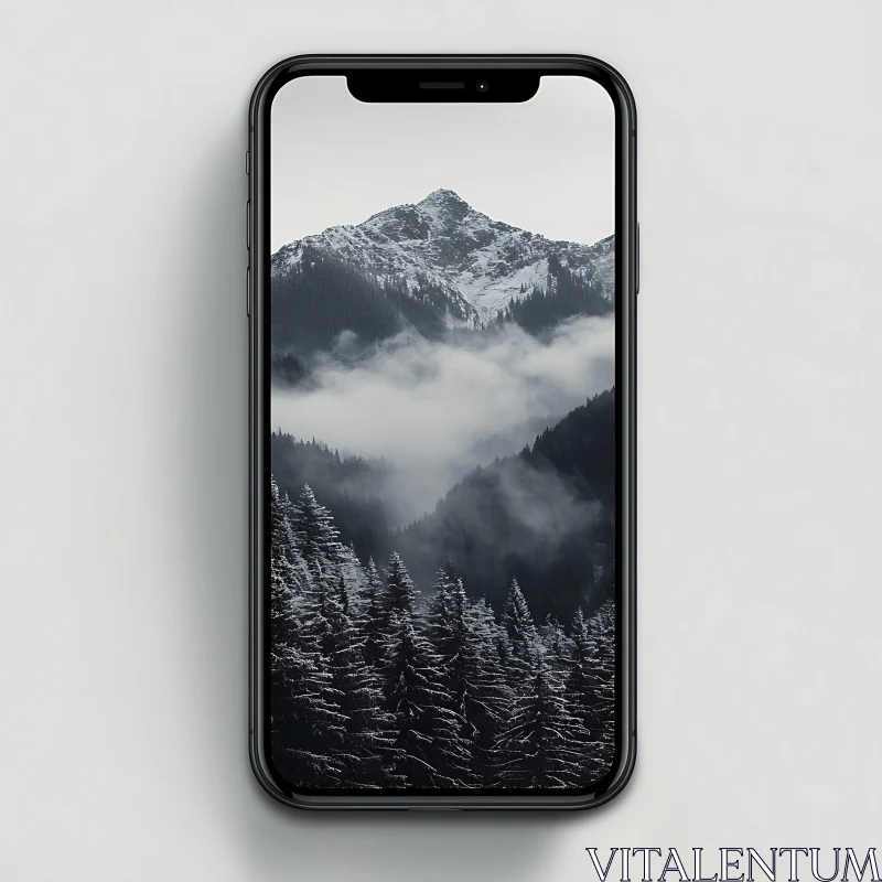 Snowy Mountain Forest on Mobile Screen AI Image