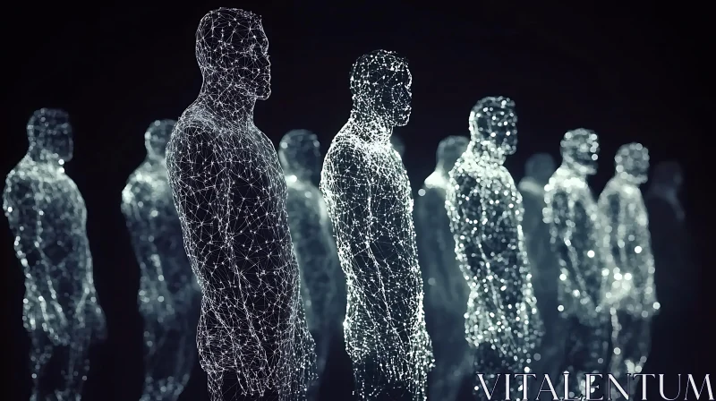 Abstract Human Figures in Digital Network AI Image