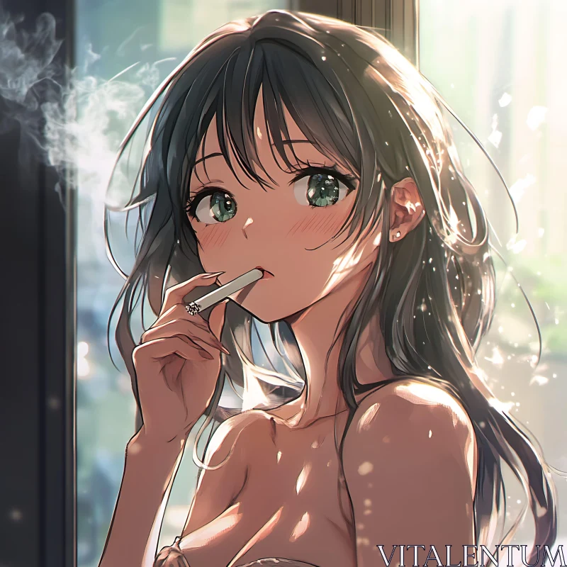 Tranquil Anime Smoking Scene AI Image