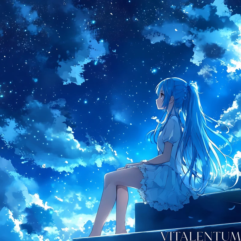 Anime Character Gazing at Starry Night AI Image