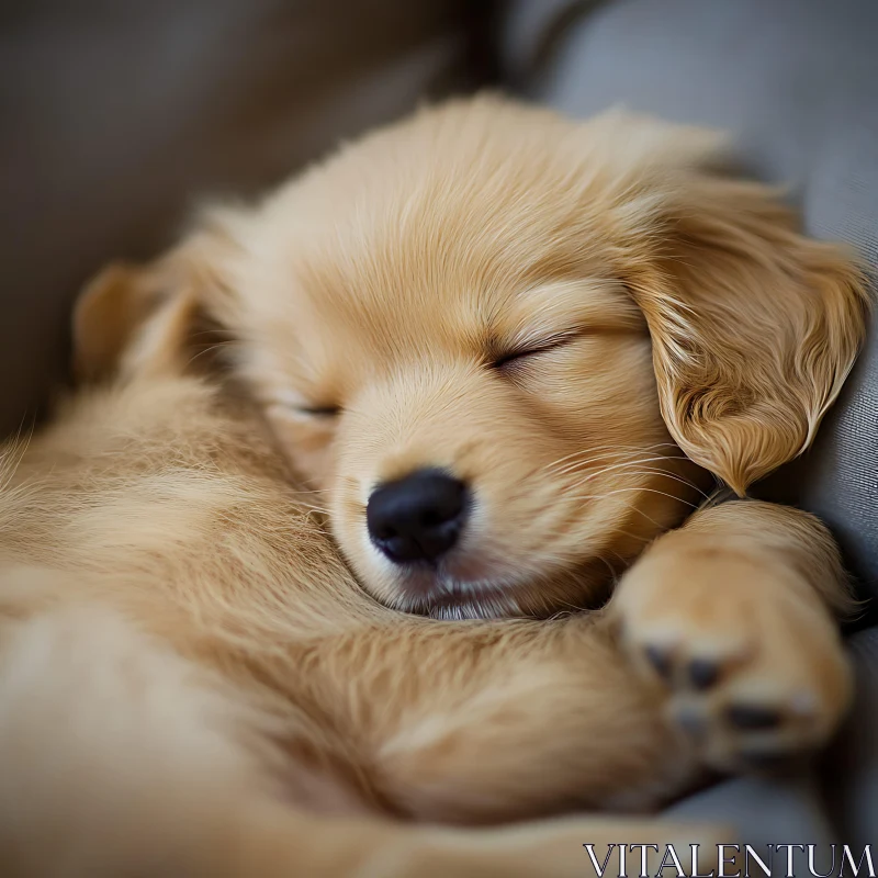 Cute and Peaceful Golden Puppy Sleeping AI Image