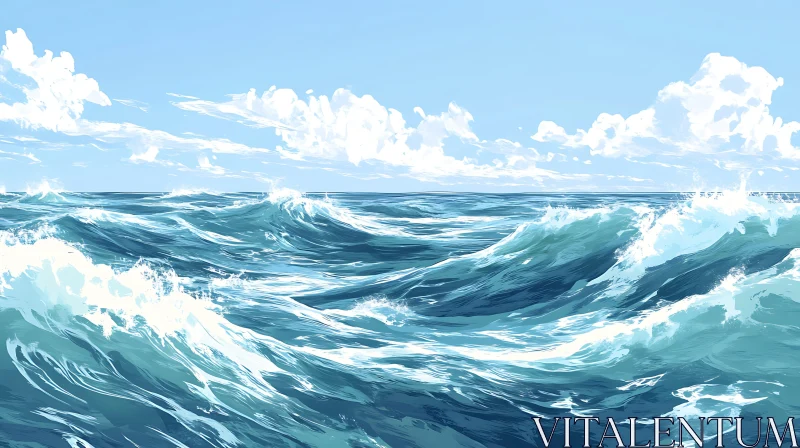 AI ART Serene Seascape with Rolling Waves